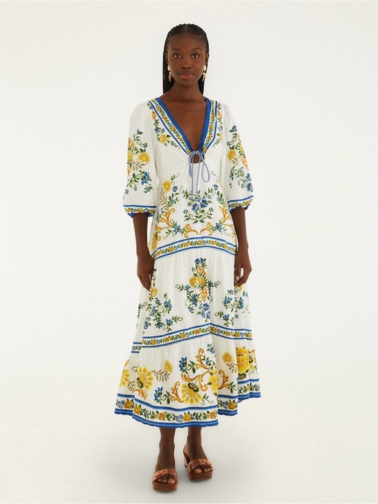 FARM Rio Dresses & Skirts - NWT Farm Rio Emily Floral Tapestry Off White Linen Blend Maxi Dress S